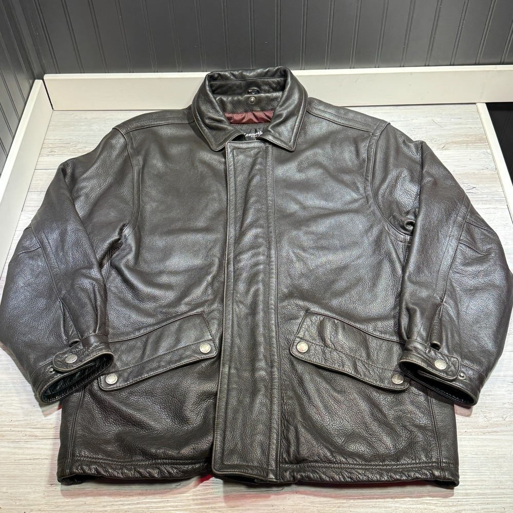 Kenneth Cole Leather Jacket Parka Men's‎ M Heavy Thick Pebble